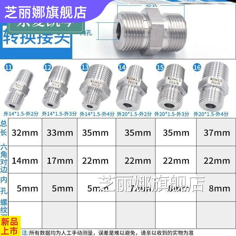 壓力表304不銹鋼內外絲螺紋轉換接頭M14M20*1.5 G1/2/3/8/4分補芯-細節圖3