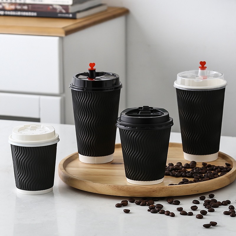 加厚隔熱S紋瓦楞紙杯一次性咖啡奶茶紙杯外賣打包熱飲杯50套包郵-細節圖3