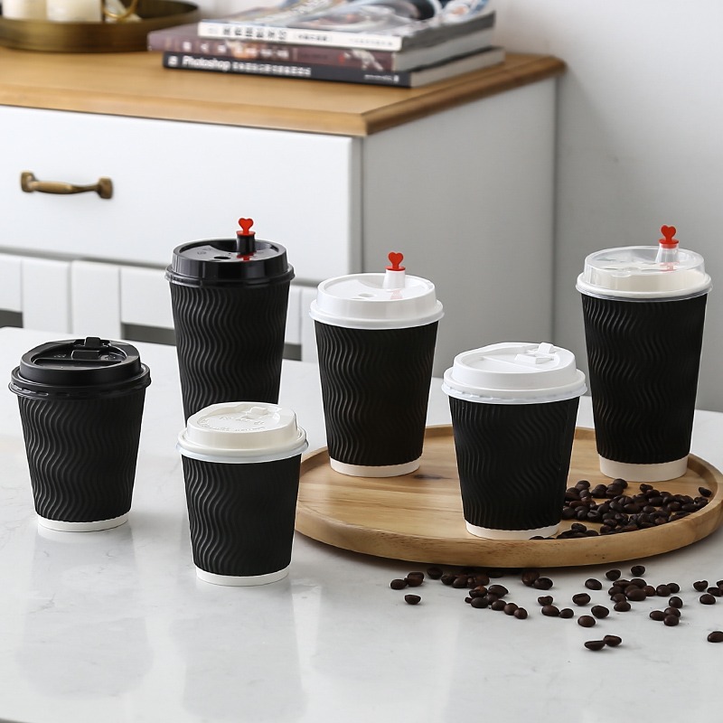加厚隔熱S紋瓦楞紙杯一次性咖啡奶茶紙杯外賣打包熱飲杯50套包郵-細節圖4