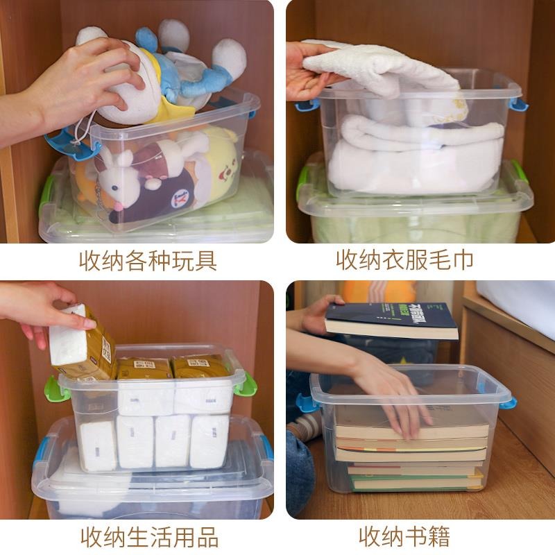 透明塑料收納箱 加厚有蓋大小號手提雜物儲物箱 玩具衣物收納盒-細節圖2