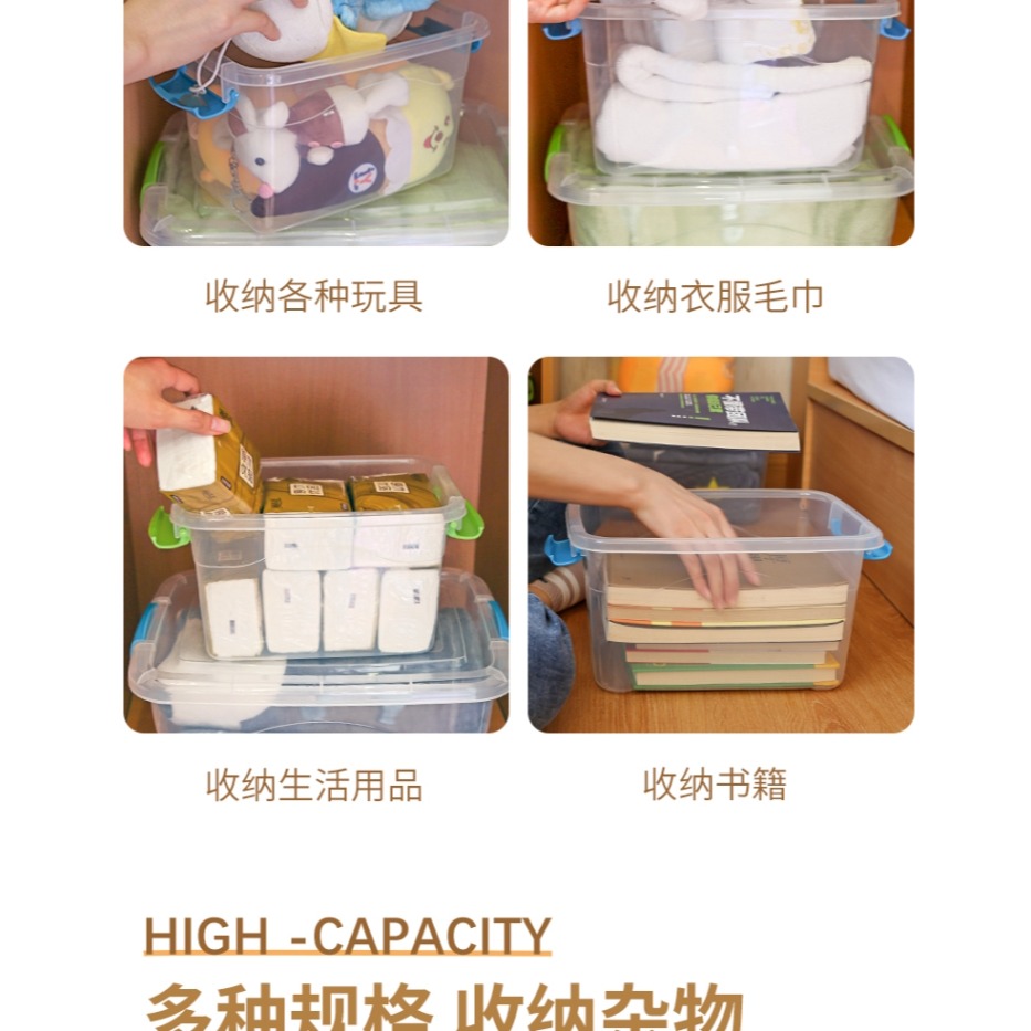 透明塑料收納箱 加厚有蓋大小號手提雜物儲物箱 玩具衣物收納盒-細節圖10