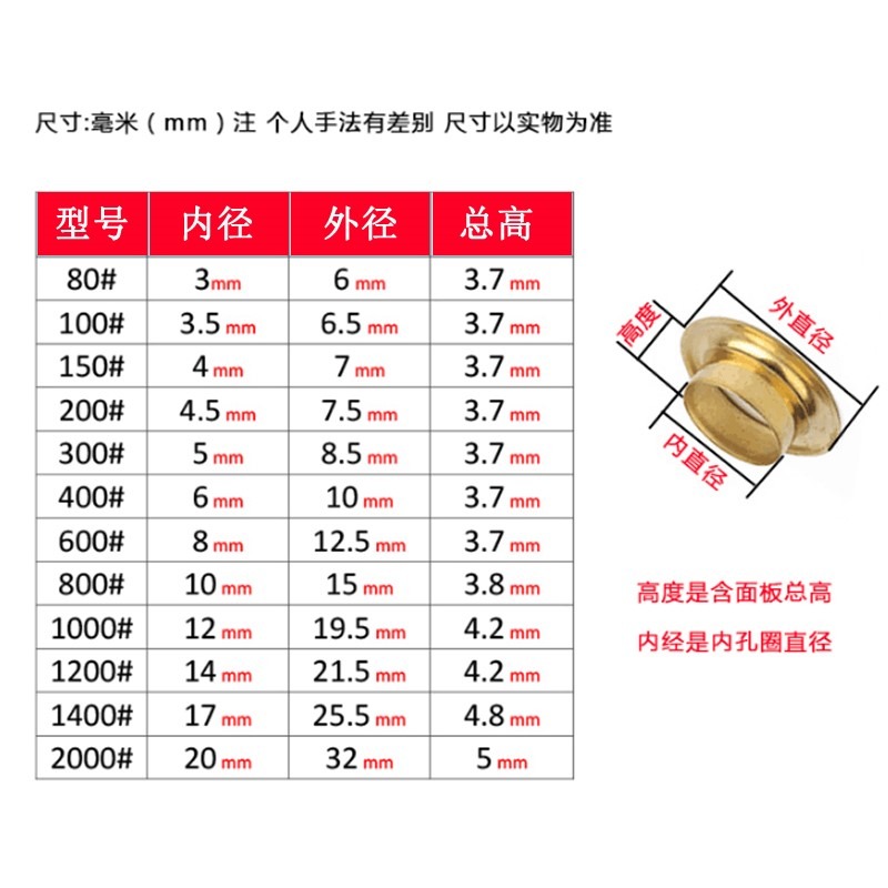 鞋帶服裝打孔氣眼安裝工具配件器眼金屬扣手工空心鉚釘雞眼扣輔-細節圖5