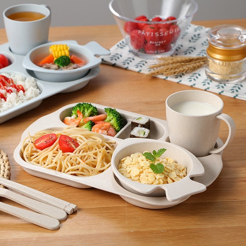 帶套裝學生兒童套餐餐盤商用裝餐具筷託管班飯碗雙耳碗微波爐-細節圖2
