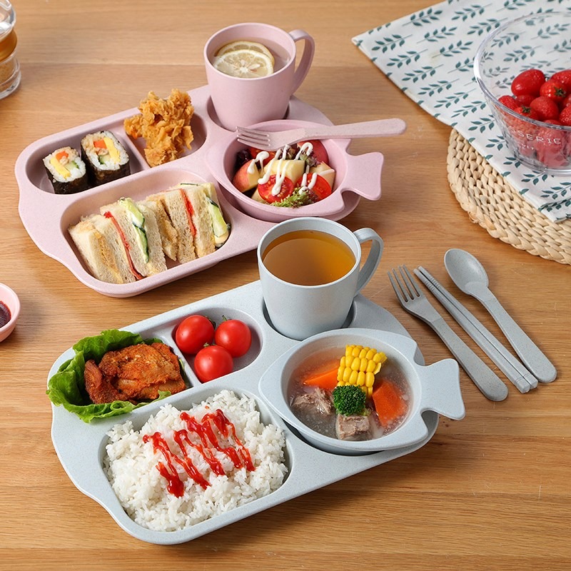 帶套裝學生兒童套餐餐盤商用裝餐具筷託管班飯碗雙耳碗微波爐-細節圖3