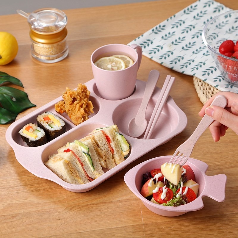 帶套裝學生兒童套餐餐盤商用裝餐具筷託管班飯碗雙耳碗微波爐-細節圖4