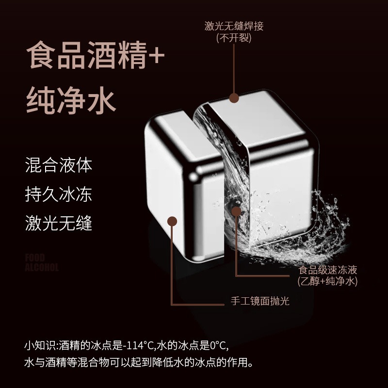 芙洛雅304不銹鋼冰塊家用速凍器金屬冰粒威士忌杯冰酒石316冰鎮-細節圖3