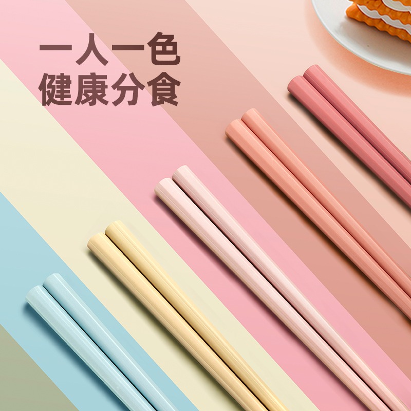 筷子日式莫蘭迪高檔家用網紅少女心馬卡龍耐高溫防黴合金筷子套裝-細節圖4