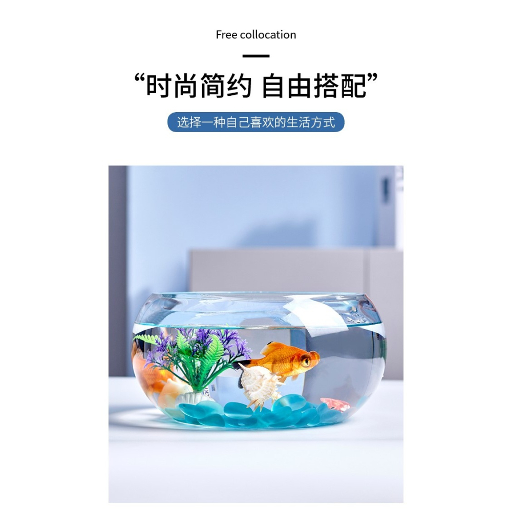 辦公室小魚缸加厚透明玻璃烏龜缸客廳家用桌面圓形迷你小型金魚缸-細節圖7