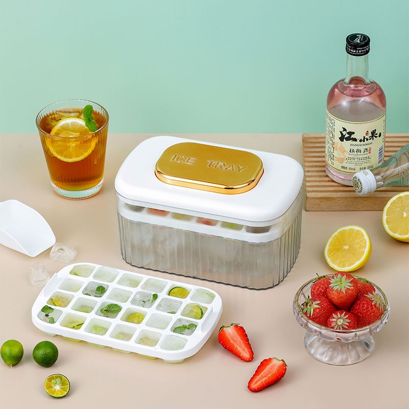 芙洛雅按壓冰格冰塊模具家用硅膠凍冰塊製冰模具按壓式冰盒儲存盒-細節圖5