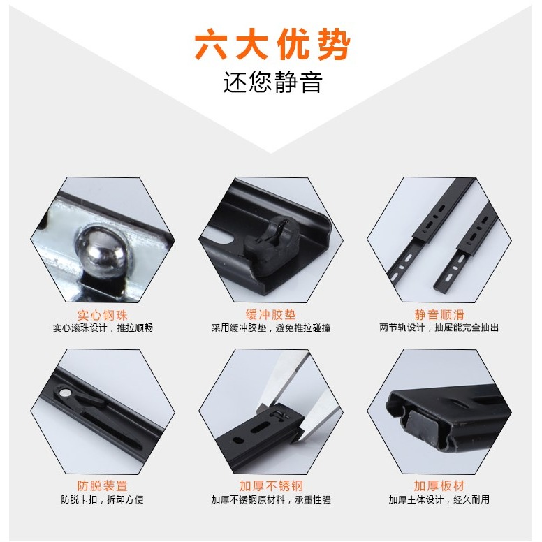 二節電腦臺式桌抽拉鍵盤軌道託盤滑動兩節滑槽承重滑條電腦桌阻尼-細節圖7