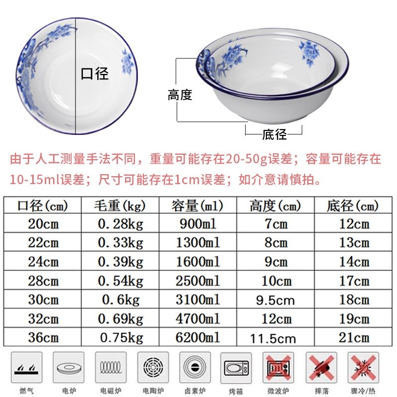 定製搪瓷盆老式家用盆加厚琺瑯盆洗臉盆廚房面盆小號湯盆大號-細節圖3