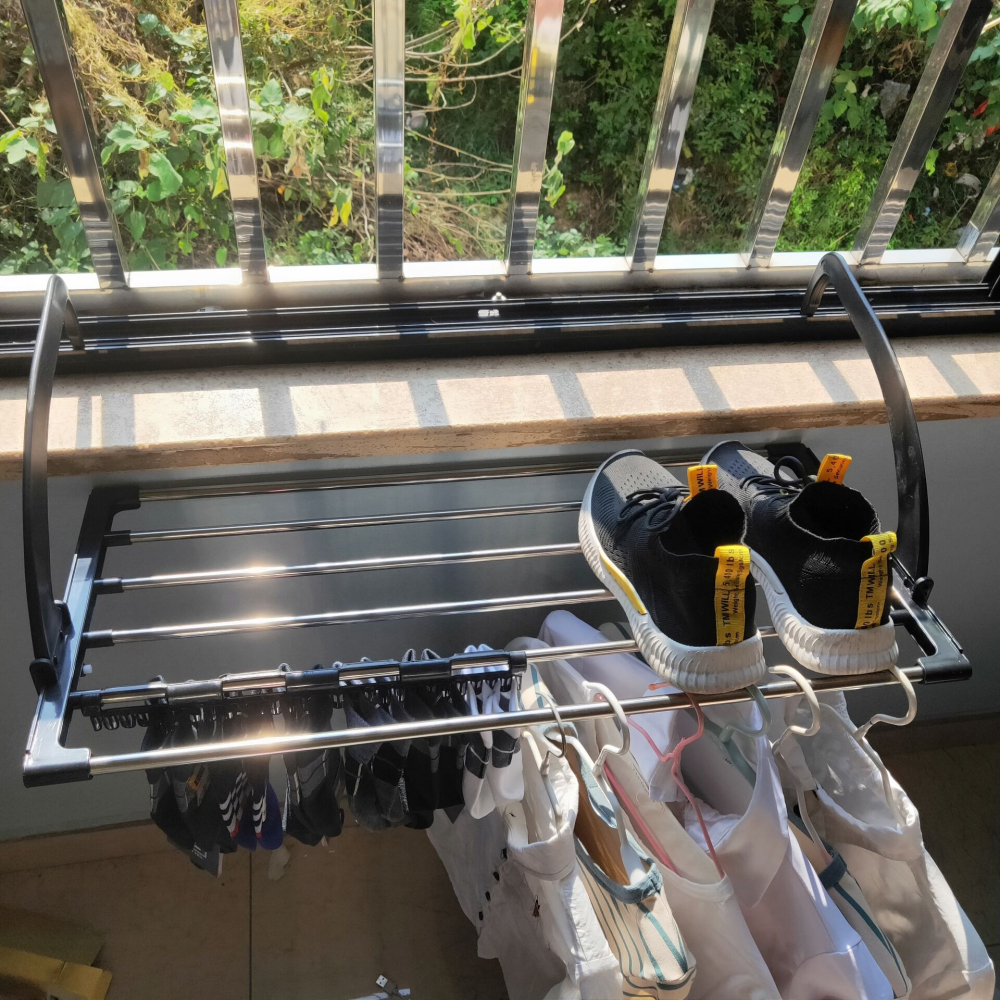 防盜窗晾衣架陽臺晾曬架曬鞋架神器不銹鋼窗臺飄窗暖氣片折疊掛架-細節圖3