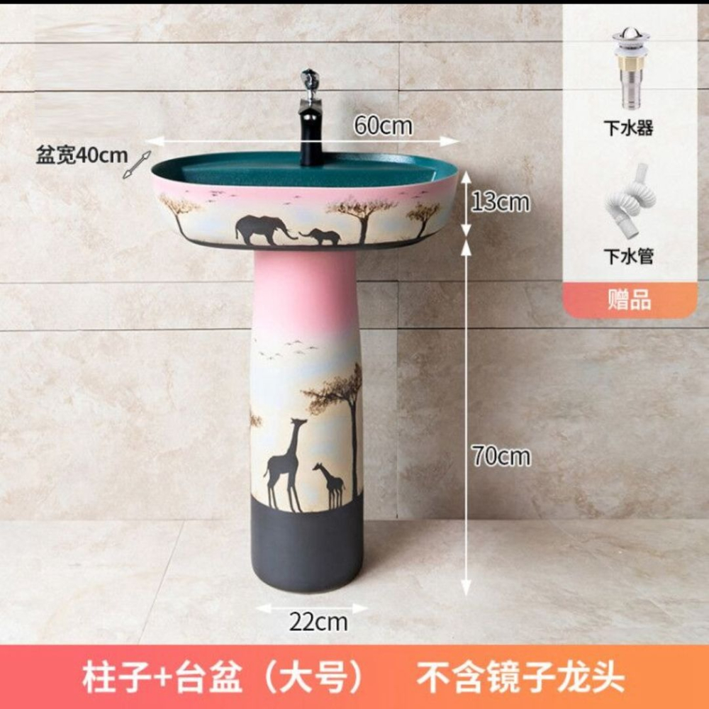 陶瓷立柱盆家用洗臉盆仿古立式臺盆一體陽臺落地洗手池戶外洗手盆-細節圖3