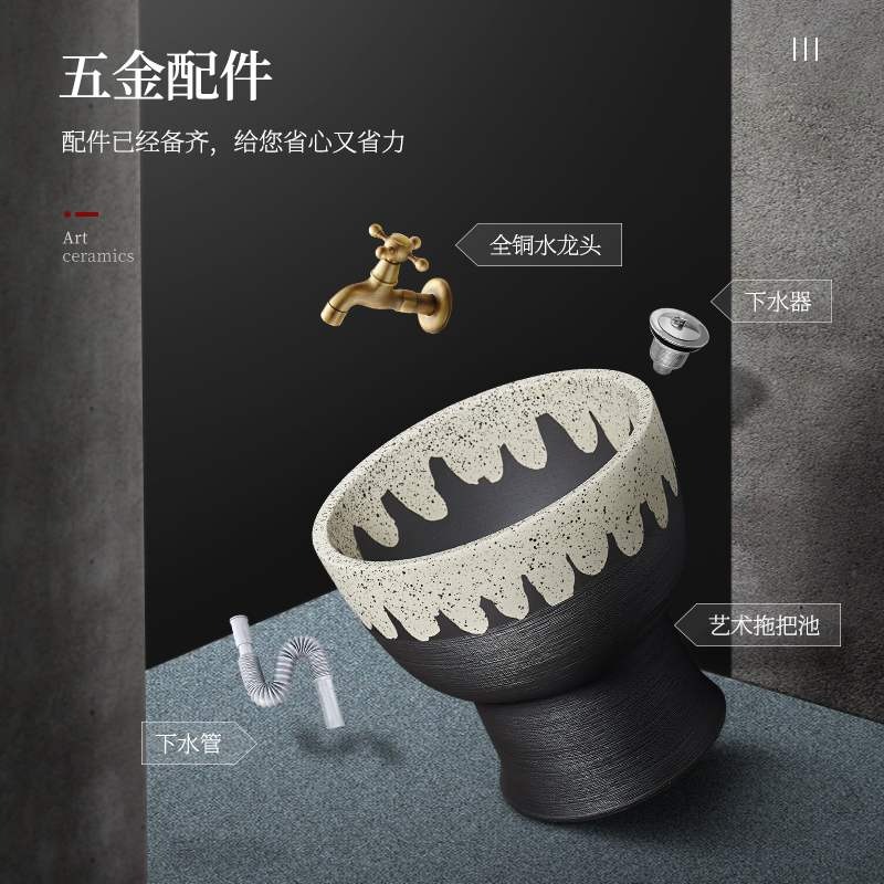 景德鎮陶瓷拖把池仿古一體大號拖布池家用陽臺墩布池室外洗拖把盆-細節圖5