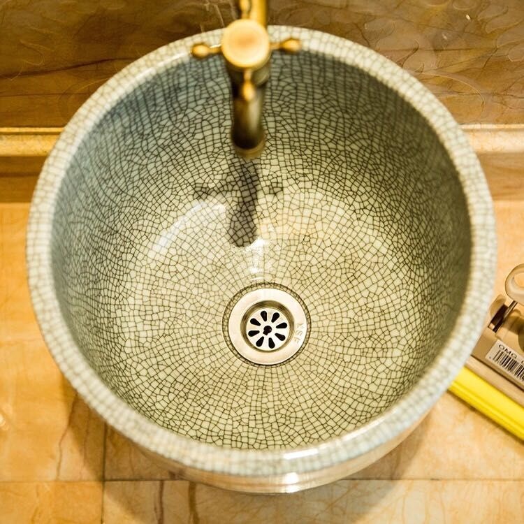 陽臺水池景德鎮復古陶瓷拖把池30cm一體中式拖布盆小號墩布池家用-細節圖3