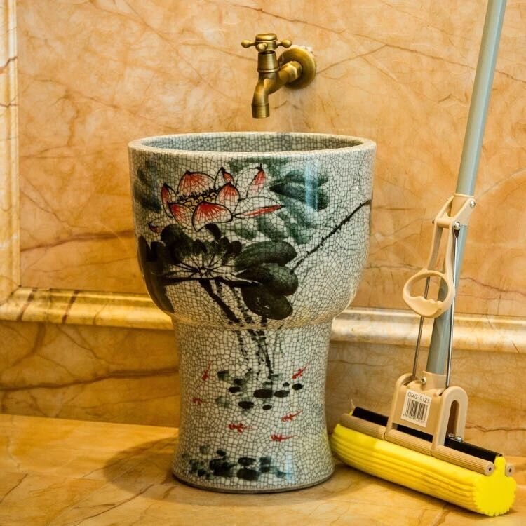 陽臺水池景德鎮復古陶瓷拖把池30cm一體中式拖布盆小號墩布池家用-細節圖4