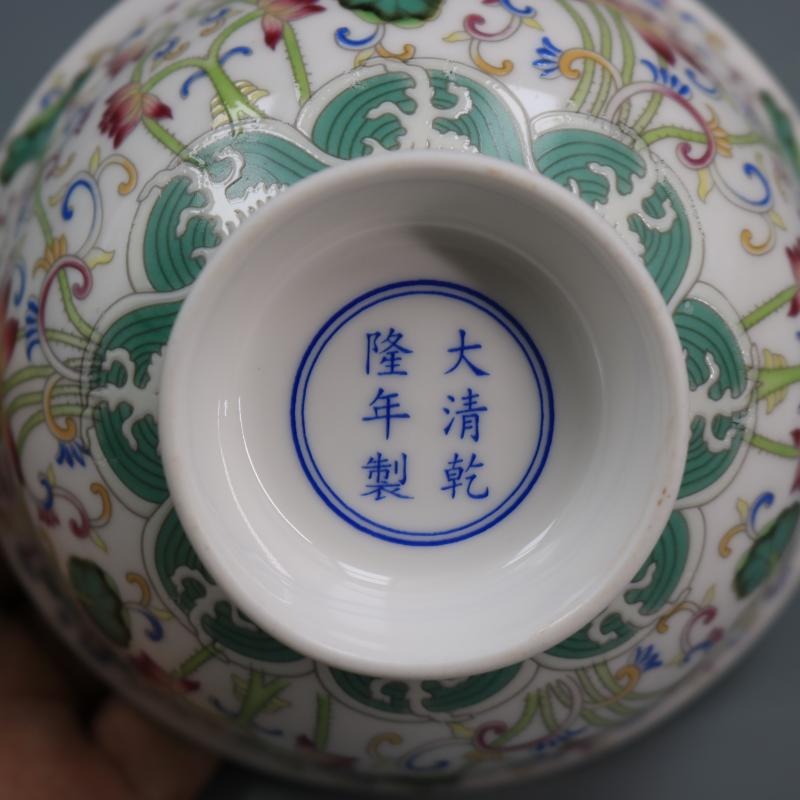 大清乾隆年制粉彩小號荷葉蓮花碗仿古工藝瓷酒吧小酌外交大臣叢林-細節圖5