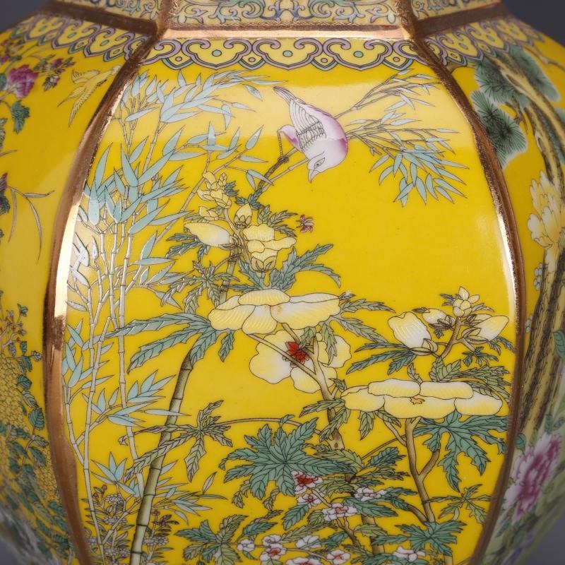 清乾隆描金琺瑯彩花鳥六方賞瓶仿古工藝品瓷器家居中式古玩擺件6-細節圖2