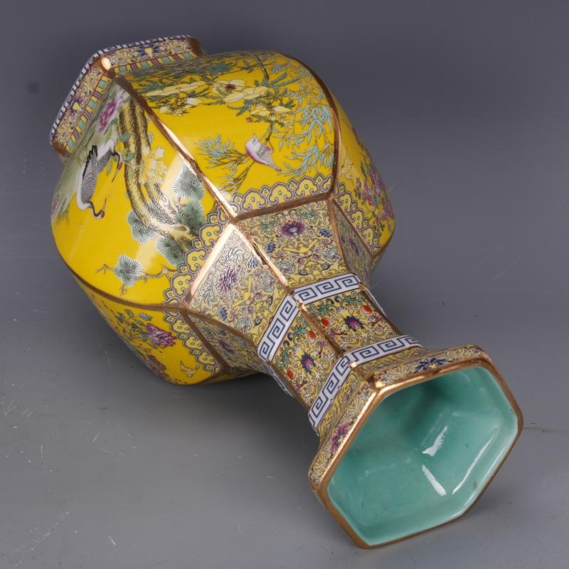 清乾隆描金琺瑯彩花鳥六方賞瓶仿古工藝品瓷器家居中式古玩擺件6-細節圖4