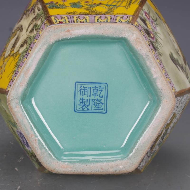 清乾隆描金琺瑯彩花鳥六方賞瓶仿古工藝品瓷器家居中式古玩擺件6-細節圖5