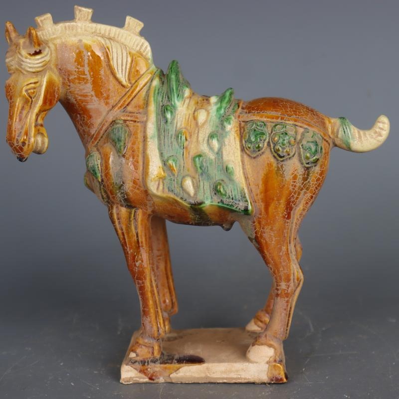 唐三彩全手工戰馬擺件 家居擺件 古董古玩收藏 仿古瓷器 老貨精品-細節圖2