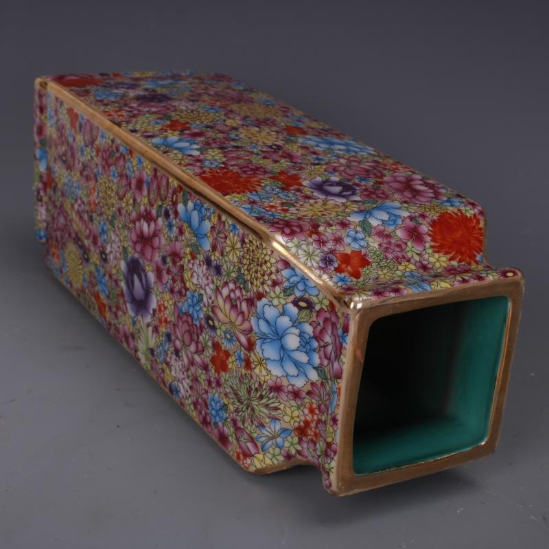 清乾隆描金粉彩萬花紋四方瓶仿古工藝瓷器家居擺件古董古玩收藏-細節圖3