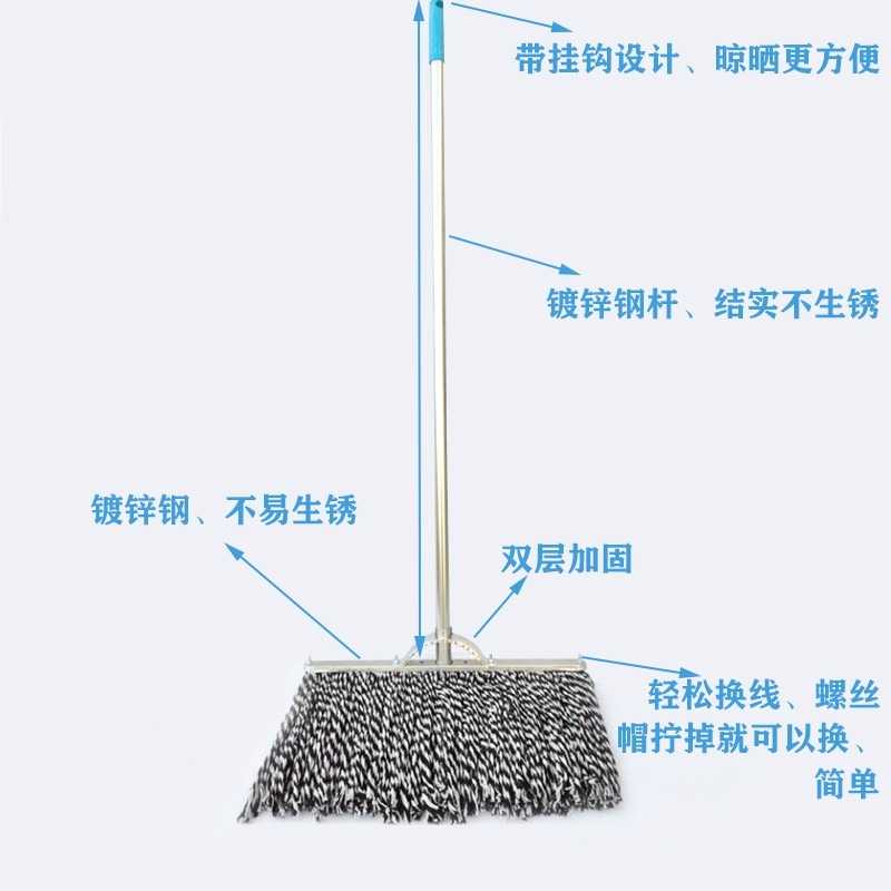 工廠商場布條平拖大頭拖把 家用 大墩布平拖布掃把棉線圓頭長-細節圖2