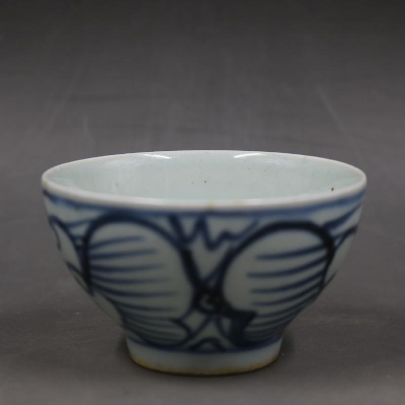 特清中期青花花草紋茶杯 民間收藏家居用品擺件 仿古瓷器 古董古-細節圖2