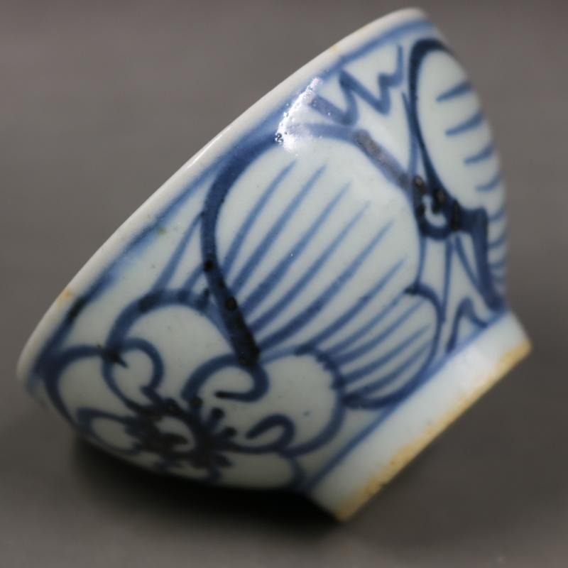 特清中期青花花草紋茶杯 民間收藏家居用品擺件 仿古瓷器 古董古-細節圖4