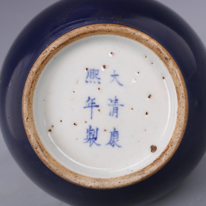 清康熙祭藍釉賞瓶仿古老貨瓷器家居客廳臥室裝飾擺件古董古玩收藏-細節圖5