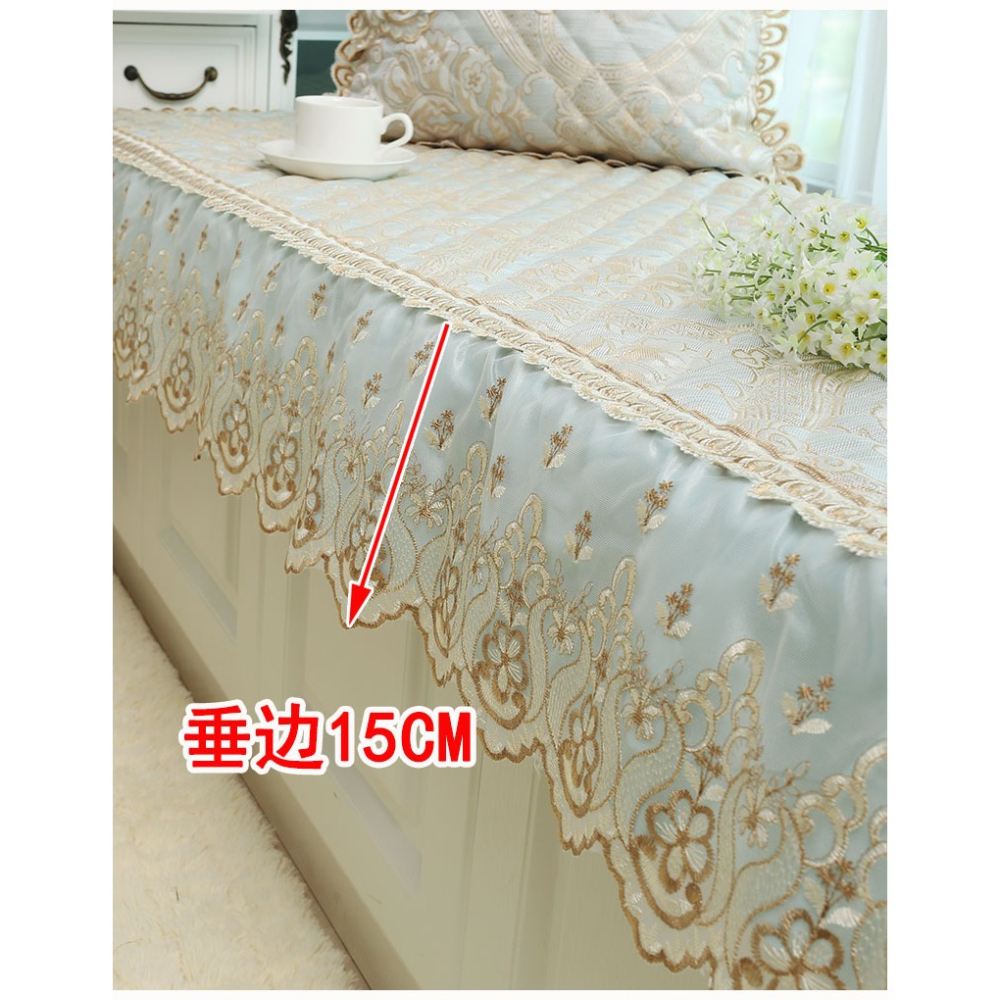 布藝飄窗墊現代簡約歐式窗臺墊子四季通用蕾絲裙擺榻榻米定製-細節圖8