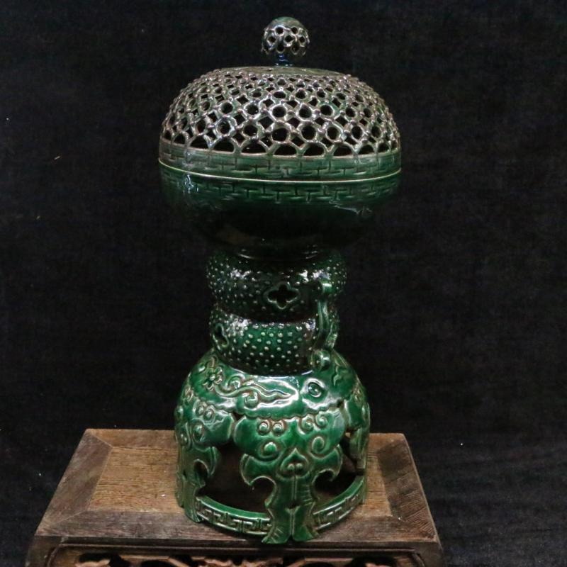 大清乾隆年制全手工雕刻鏤空龍紋香薰 老貨 仿古瓷器古董古玩擺件-細節圖2