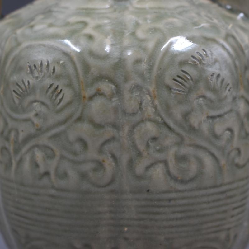 宋耀州窯雕刻花紋酒壺 民間老貨收藏家居用品擺件瓷器 古董古玩-細節圖2