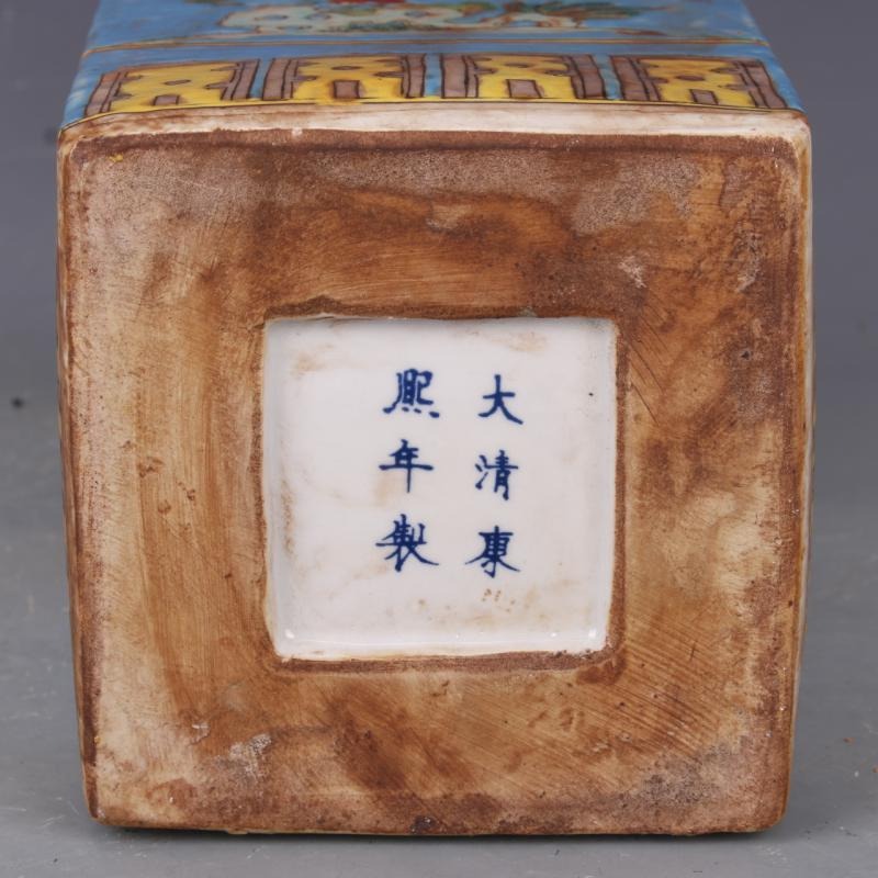 1140清康熙藍地粉彩人物天圓地方花瓶仿古老貨瓷器家居擺件古玩-細節圖5