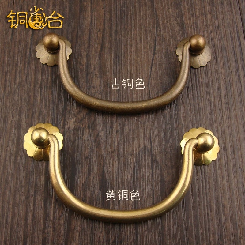 式小拉手仿古古典抽屜五金梅花片銅樟木箱提手中式銅活配件-細節圖3