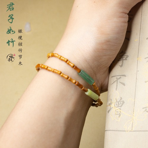 火杜天然橄欖核細款竹節東陵玉手鏈古風名族風簡約男女款情侶單圈-細節圖2