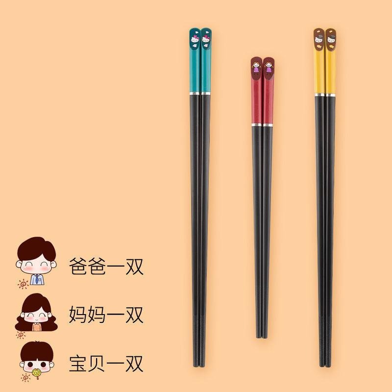 親子筷子一家三口個性四口防黴家庭區分創意卡通可愛家用兒童短筷-細節圖9