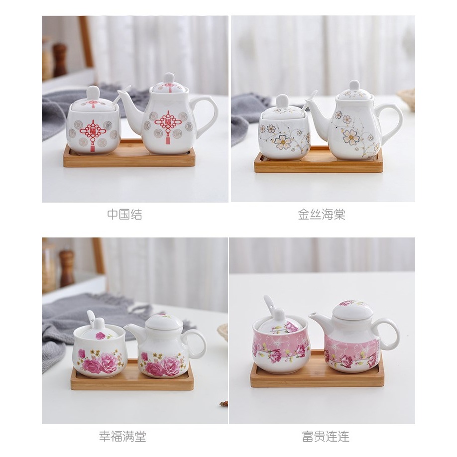 創意廚房用品飯館餐廳陶瓷調味罐鹽罐辣椒罐盒醬油壺醬醋壺瓶套裝-細節圖9