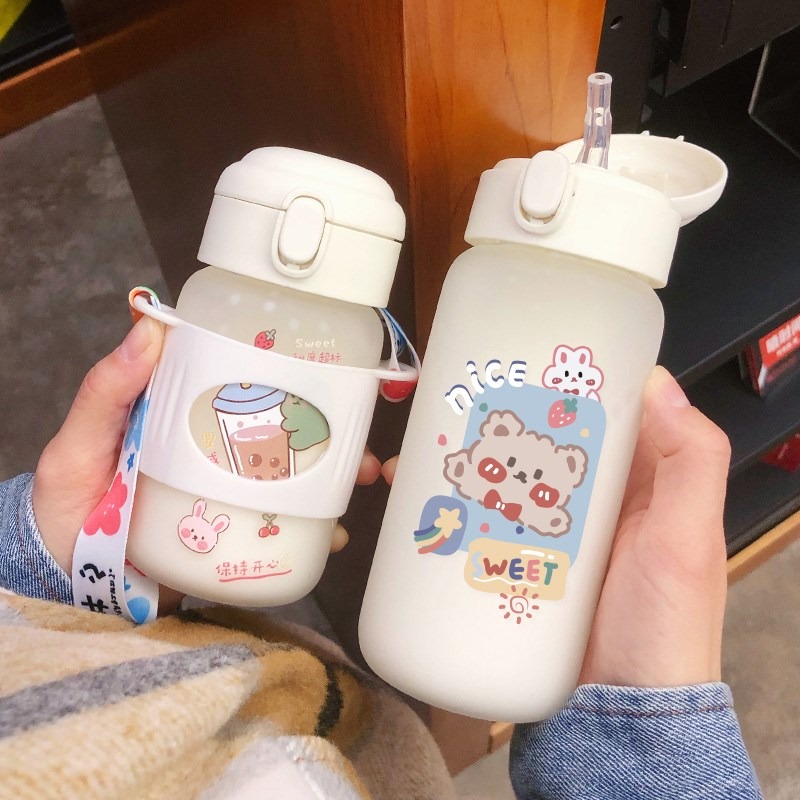 磨砂吸管玻璃杯水杯簡約清新森系男杯子便攜女學生ins風夏季可愛-細節圖2