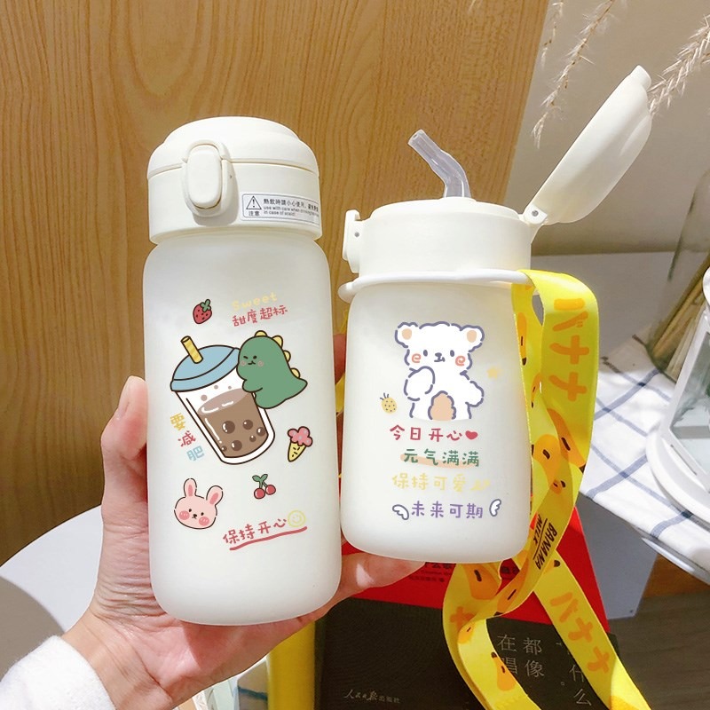 磨砂吸管玻璃杯水杯簡約清新森系男杯子便攜女學生ins風夏季可愛-細節圖3