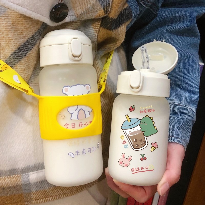 磨砂吸管玻璃杯水杯簡約清新森系男杯子便攜女學生ins風夏季可愛-細節圖4