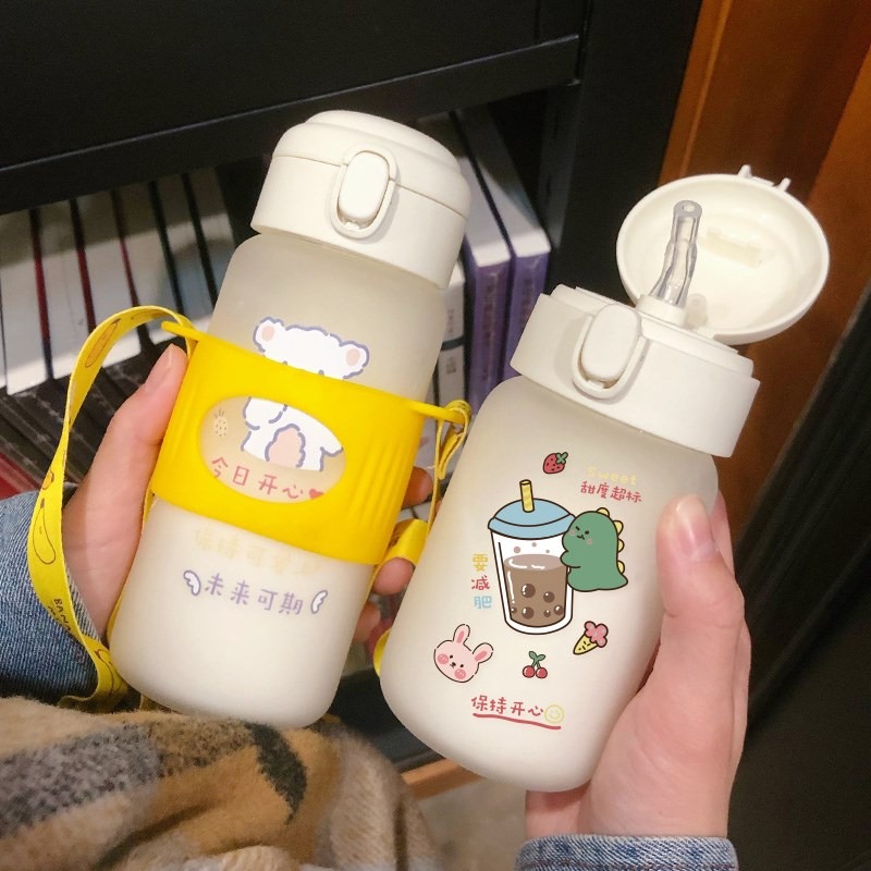 磨砂吸管玻璃杯水杯簡約清新森系男杯子便攜女學生ins風夏季可愛-細節圖10