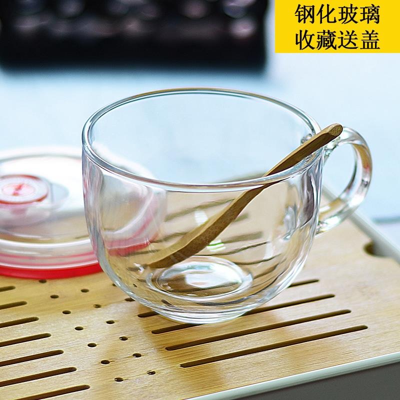 燕麥片碗馬克杯早餐杯玻璃可微波帶蓋勺便攜大容量日式咖啡甜品碗-細節圖2