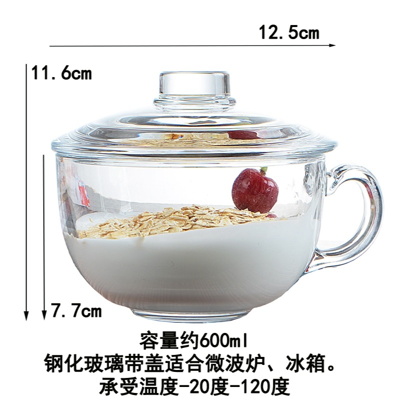 燕麥片碗馬克杯早餐杯玻璃可微波帶蓋勺便攜大容量日式咖啡甜品碗-細節圖9