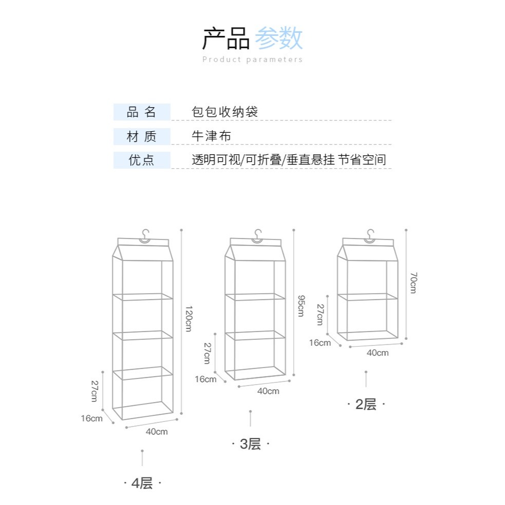 包包收納掛袋懸掛式布藝家用防塵密封透明衣櫃神器掛包整理置物架-細節圖9