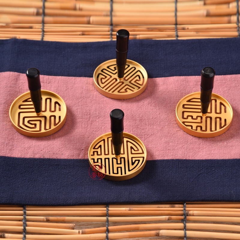 見素香坊 六釐米福祿壽喜篆 6cm香篆銅鍍金色黑檀木柄熱銷D600-1-細節圖3
