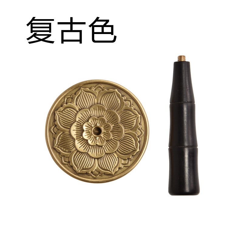 見素香坊熱銷 銅雕香押4.8cm黑檀柄蓮花圖案銅香灰壓香道用品H483-細節圖6