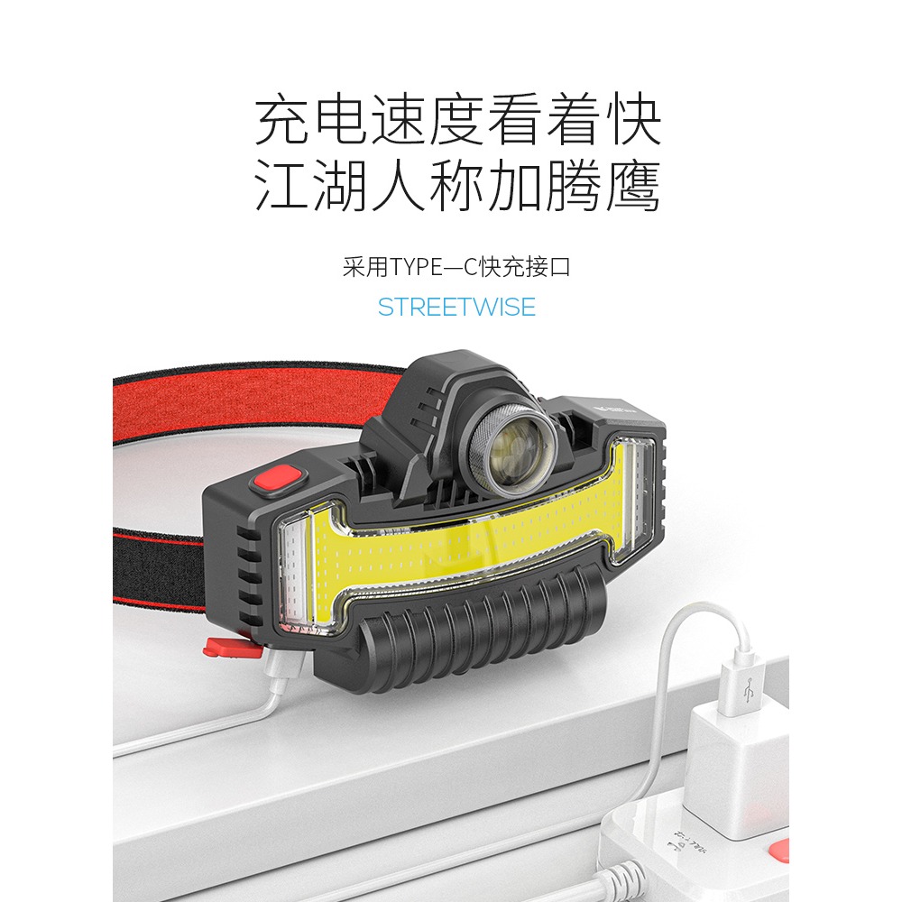 泛光頭燈強光充電頭戴式照明燈超長續航超亮52000釣魚專用夜釣燈-細節圖4