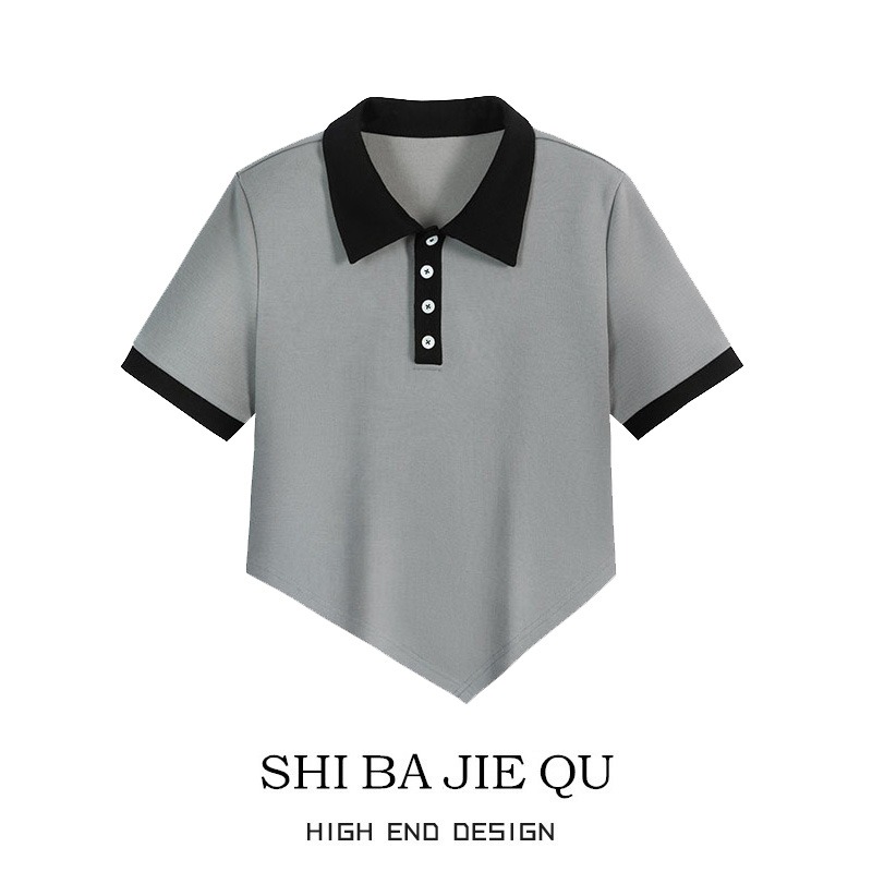 品牌折扣店商場撤回外貿清倉夏季不規則POLO衫女撞色翻領短袖T恤-細節圖2