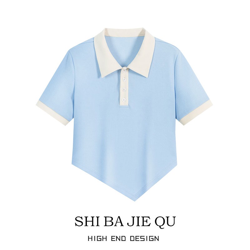 品牌折扣店商場撤回外貿清倉夏季不規則POLO衫女撞色翻領短袖T恤-細節圖3